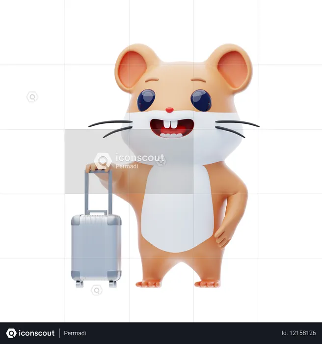 Hamster Character Pulling Suitcase  3D Illustration