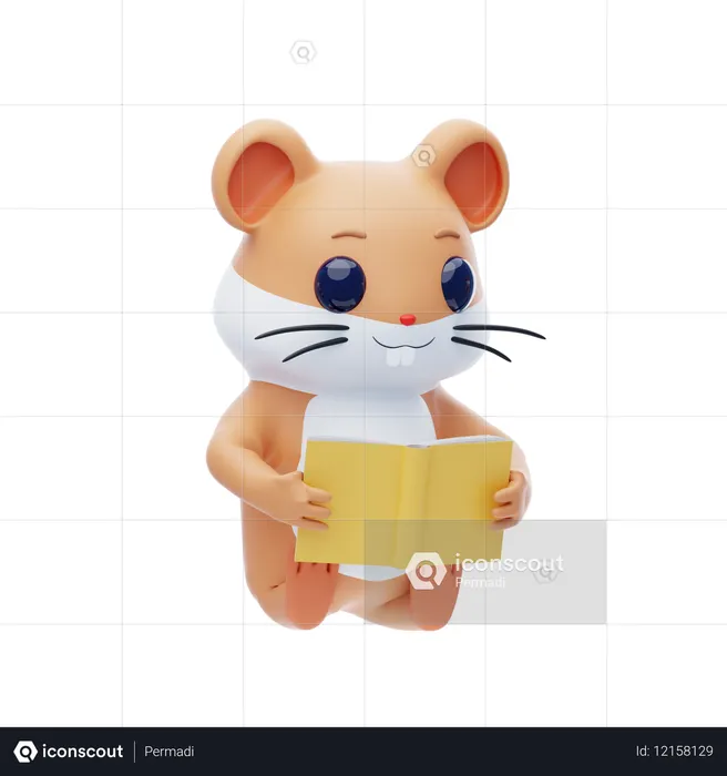 Hamster Character Reading A Book  3D Illustration