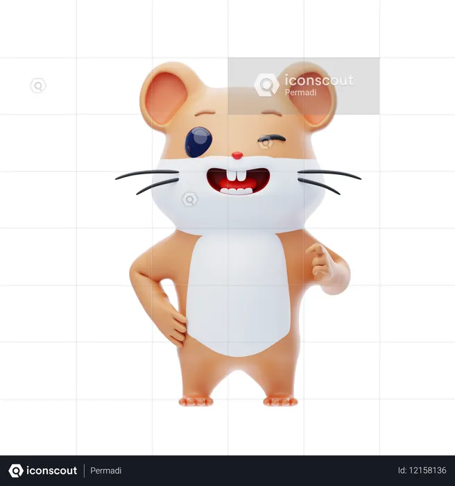 Hamster Character Winking  3D Illustration