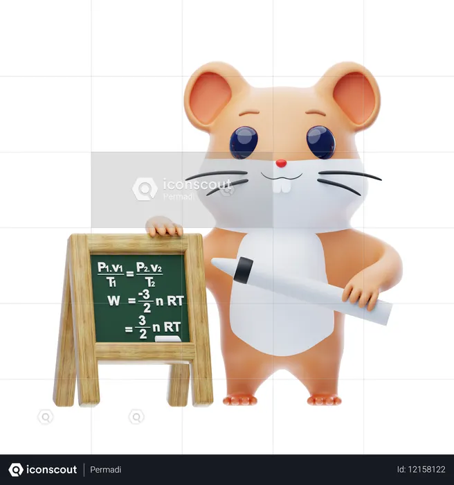 Hamster Character Writing On The Board  3D Illustration