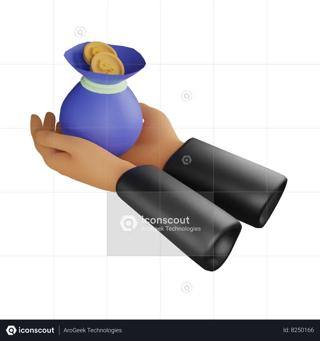 Hand And Money Bag  3D Icon