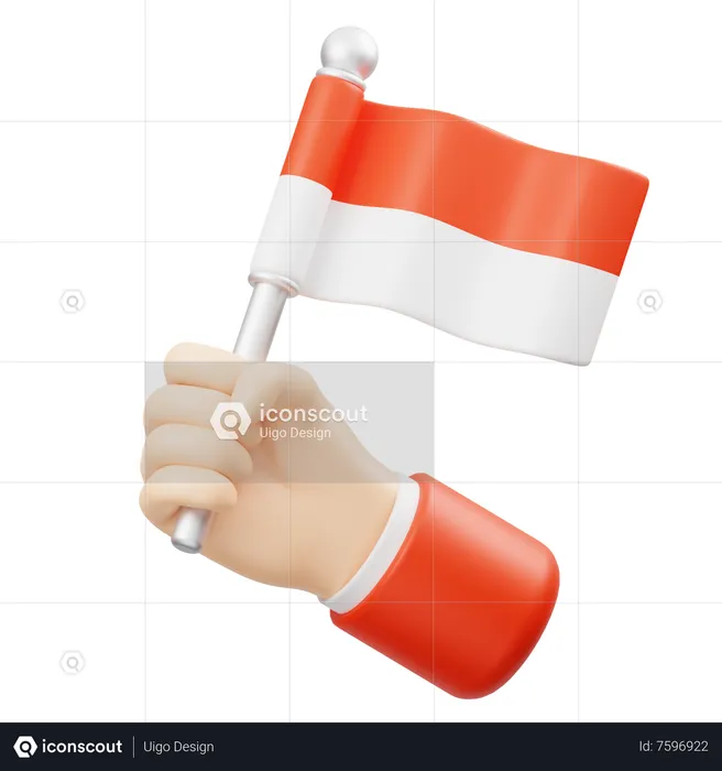 Hand Cheering With The Indonesian Flag  3D Icon