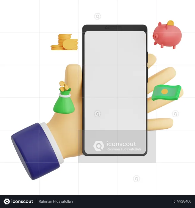 Hand Gesture Holding Smartphone With Finance  3D Icon