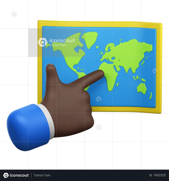 Hand Gesture Pointing at World Map  3D Icon