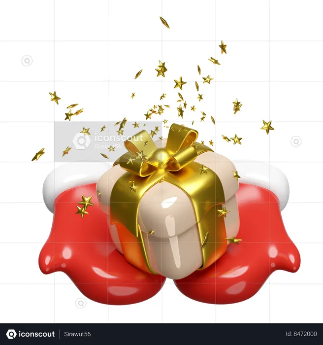 Hand gloves is holding surprise gifts  3D Icon