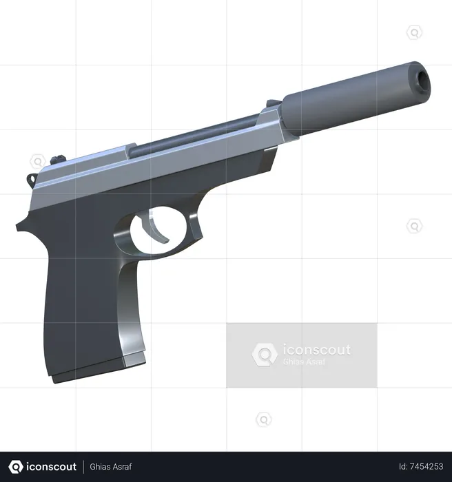 Hand Gun With Silencer  3D Icon