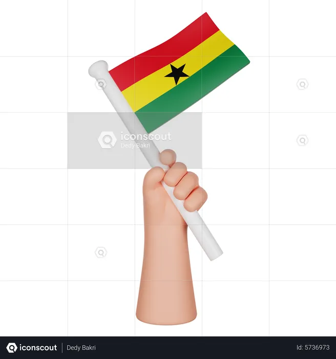 Hand hält eine Flagge von Ghana Flag 3D Icon