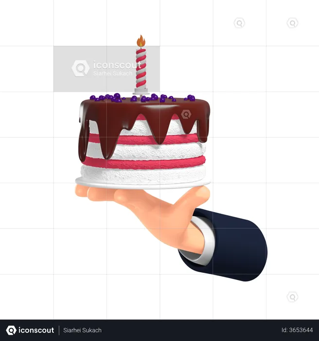 Hand hält Kuchen  3D Illustration