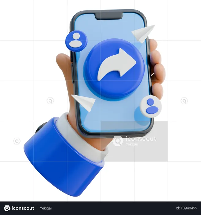 Hand hält Smartphone mit Teilen-Option  3D Icon