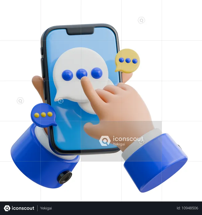 Hand hält Smartphone mit zeigendem Finger-Kommentar-Blase  3D Icon