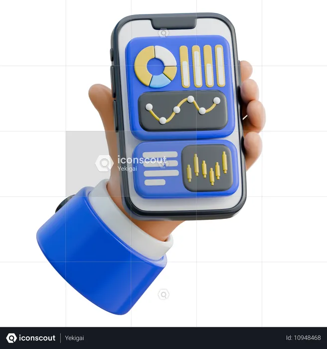 Hand hält Smartphone mit Analysediagrammen  3D Icon