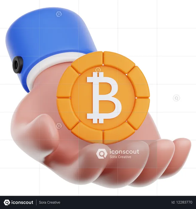 Hand Hold Bitcoin  3D Icon