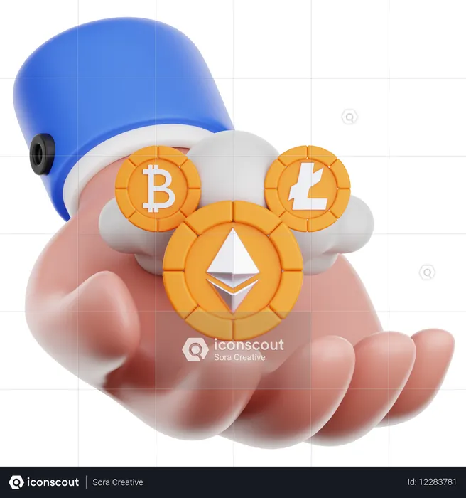 雲のお金を握る手  3D Icon