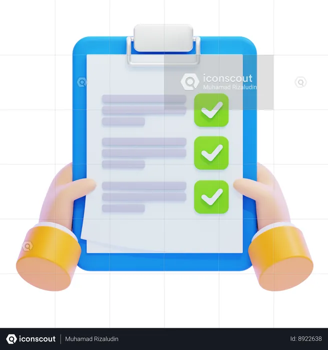 Hand holding a checklist  3D Icon