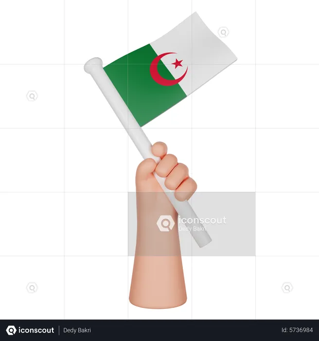 Hand Holding A Flag Of Algeria Flag 3D Icon