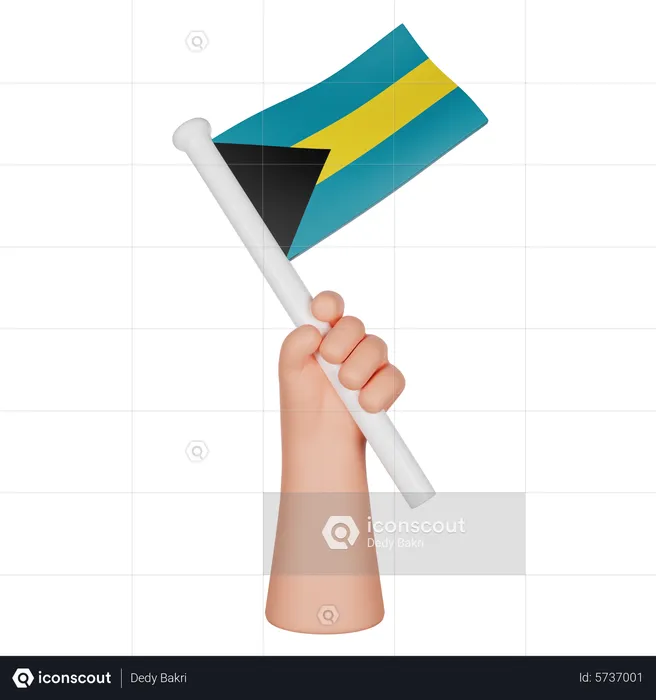 Hand Holding A Flag Of Bahamas Flag 3D Icon