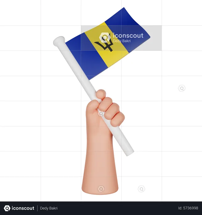 Hand Holding A Flag Of Barbados Flag 3D Icon