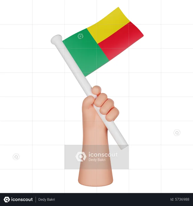 Hand Holding A Flag Of Benin Flag 3D Icon
