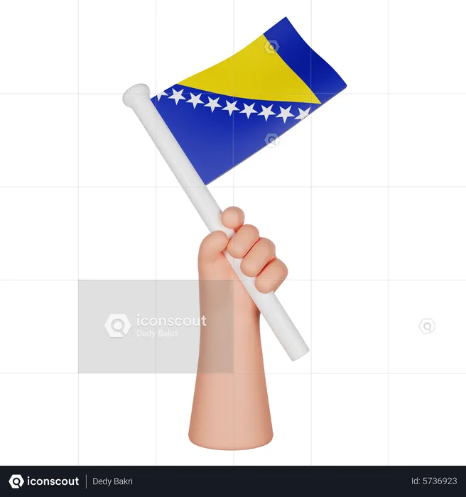 Hand Holding a Flag of Bosnia and Herzegovina Flag 3D Icon