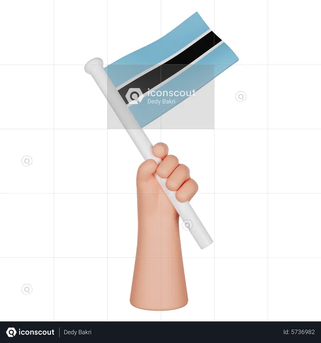 Hand Holding A Flag Of Botswana Flag 3D Icon