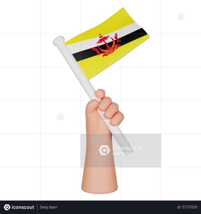 Hand Holding a Flag of Brunei Darussalam Flag 3D Icon