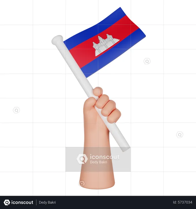 Hand Holding a Flag of Cambodia Flag 3D Icon