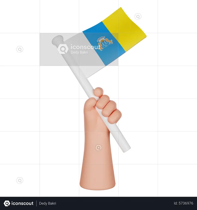 Hand Holding A Flag Of Canary Islands Flag 3D Icon