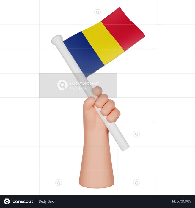 Hand Holding A Flag Of Chad Flag 3D Icon