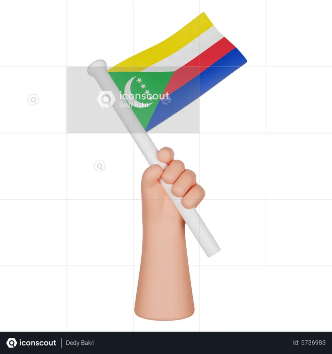 Hand Holding A Flag Of Comoros Flag 3D Icon
