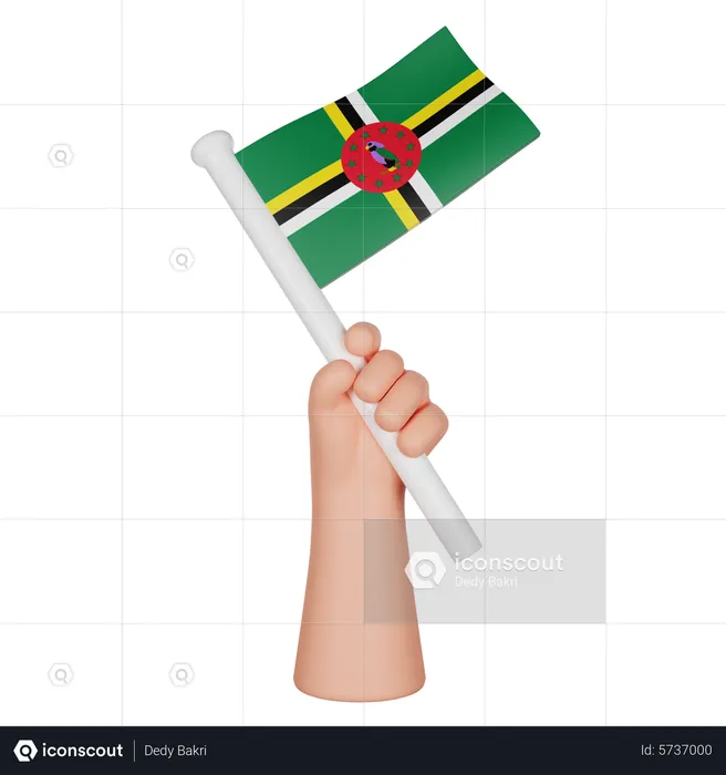 Hand Holding A Flag Of Dominica Flag 3D Icon