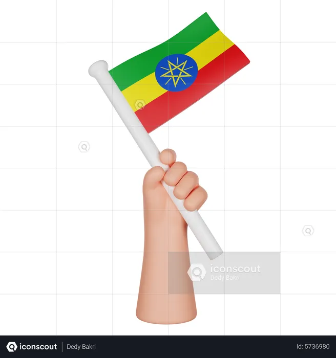 Hand Holding A Flag Of Ethiopia Flag 3D Icon