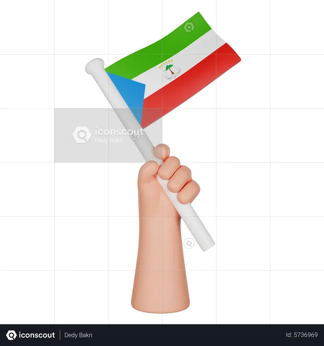 Hand Holding A Flag Of Guinea Khatulistiwa Flag 3D Icon