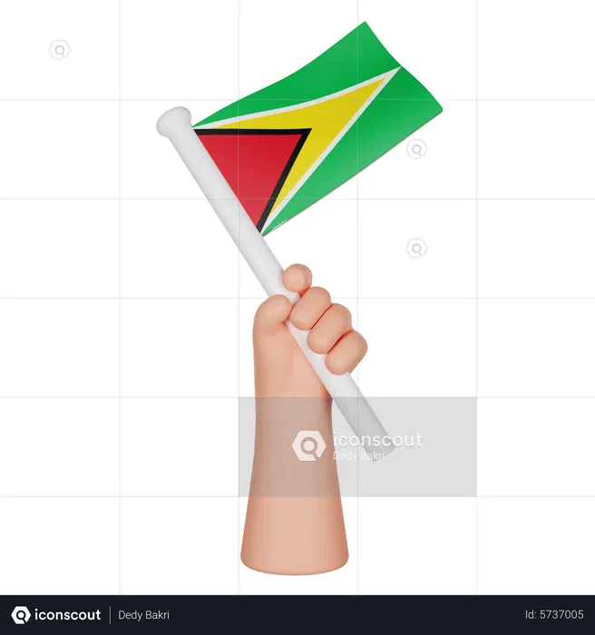 Hand Holding A Flag Of Guyana Flag 3D Icon