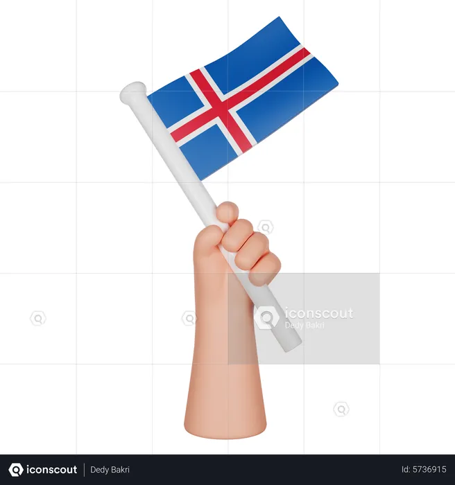 Hand Holding a Flag of Iceland Flag 3D Icon