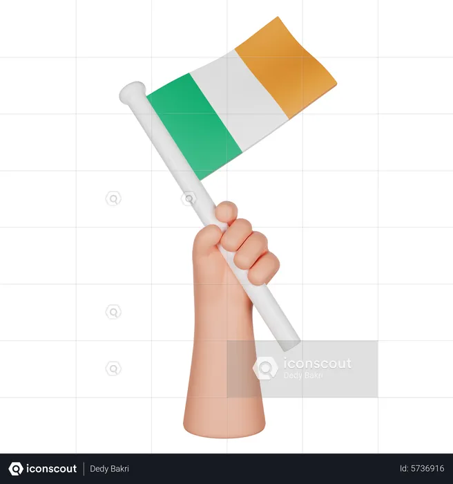 Hand Holding a Flag of Ireland Flag 3D Icon