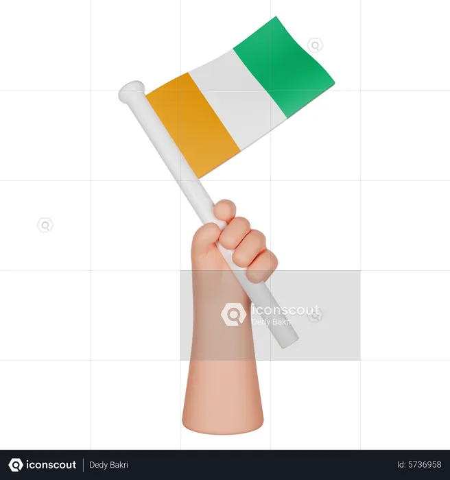 Hand Holding A Flag Of Ivory Coast Flag 3D Icon