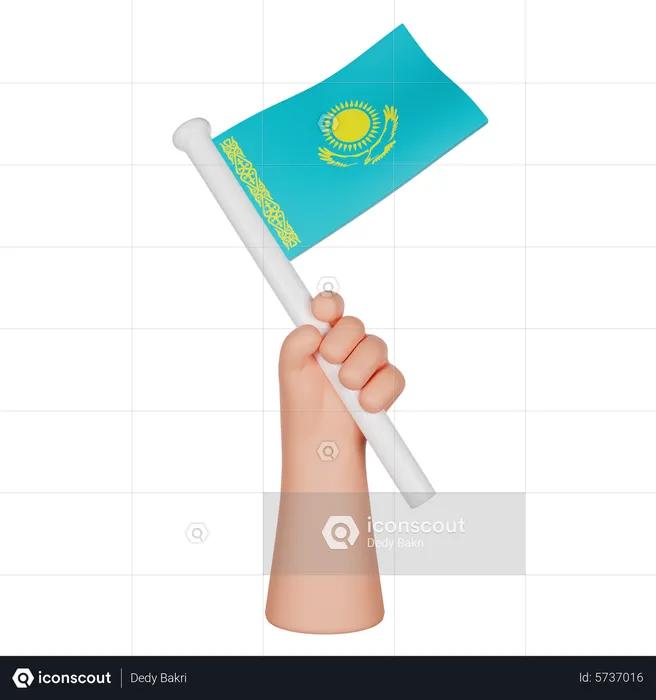 Hand Holding a Flag of Kazakhstan Flag 3D Icon