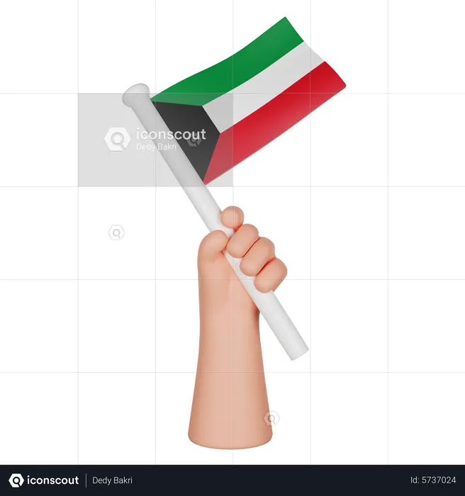 Hand Holding a Flag of Kuwait Flag 3D Icon