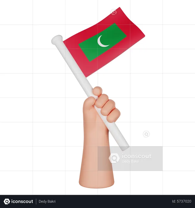 Hand Holding a Flag of Maldives Flag 3D Icon
