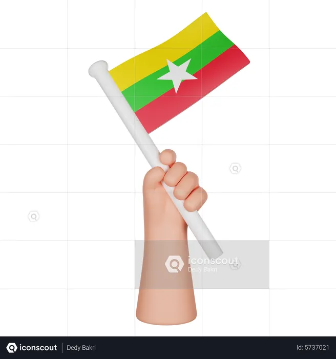 Hand Holding a Flag of Myanmar Flag 3D Icon