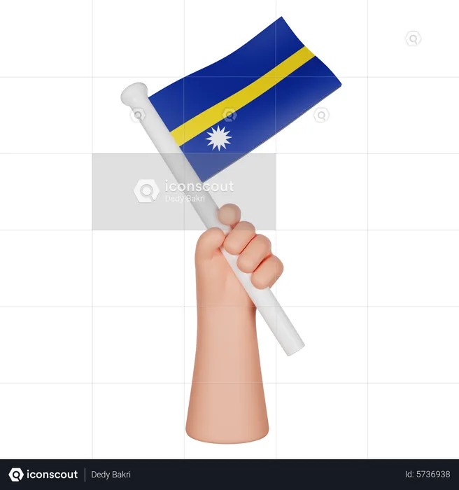 Hand Holding a Flag of Nauru Flag 3D Icon