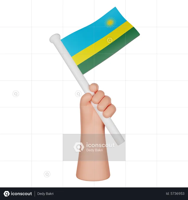 Hand Holding A Flag Of Rwanda Flag 3D Icon