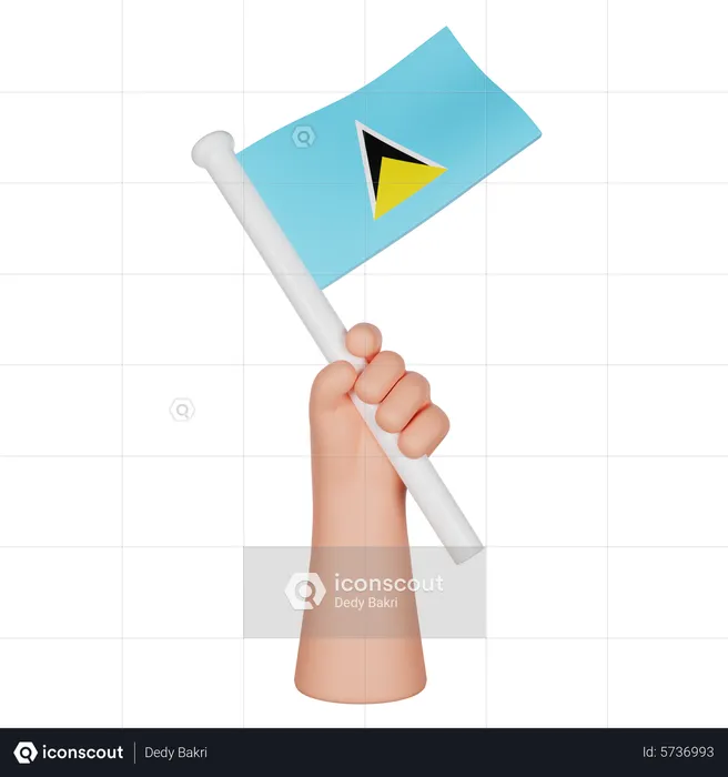 Hand Holding A Flag Of Saint Lucia Flag 3D Icon