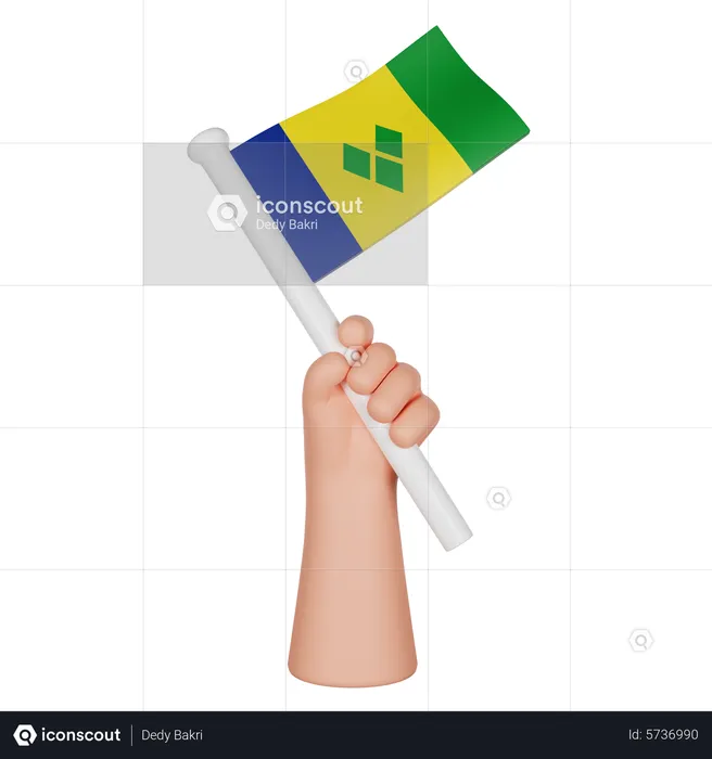 Hand Holding A Flag Of Saint Vincent And The Grenadines Flag 3D Icon