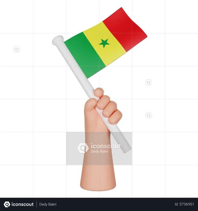 Hand Holding A Flag Of Senegal Flag 3D Icon