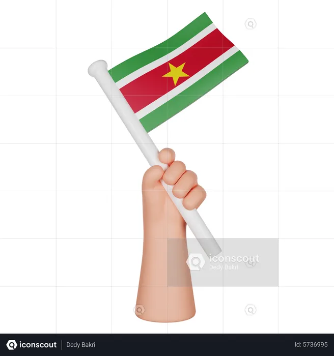 Hand Holding A Flag Of Suriname Flag 3D Icon