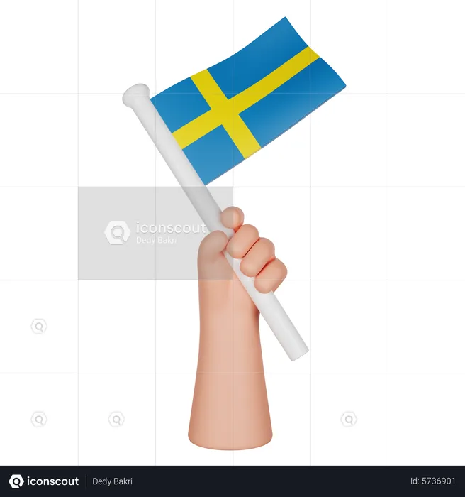 Hand Holding a Flag of Sweden Flag 3D Icon
