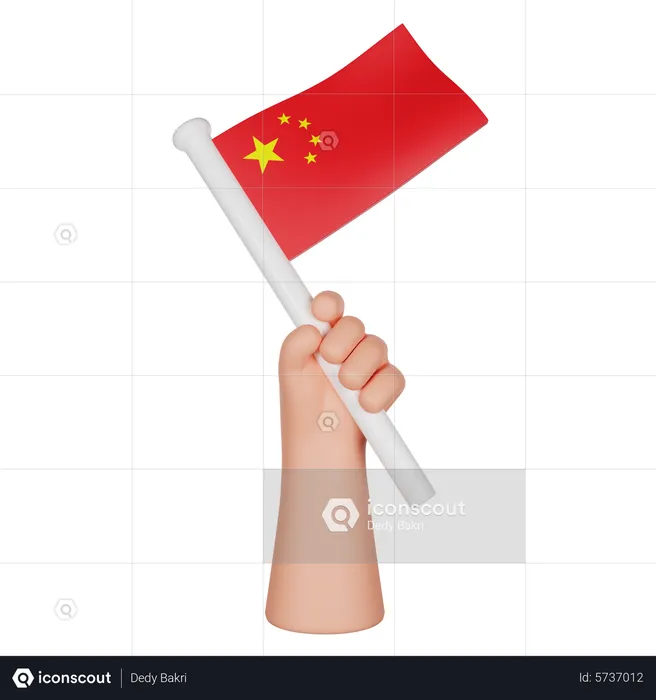 Hand Holding a Flag of Tiongkok Flag 3D Icon