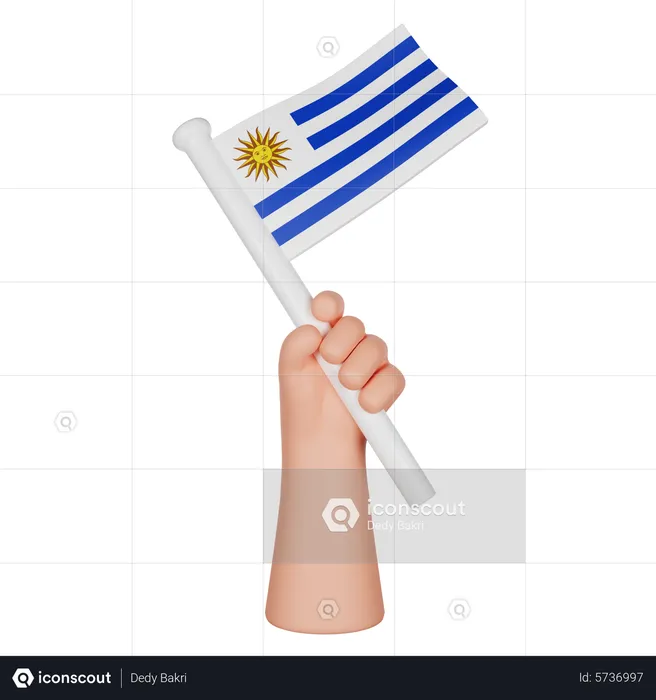 Hand Holding A Flag Of Uruguay Flag 3D Icon