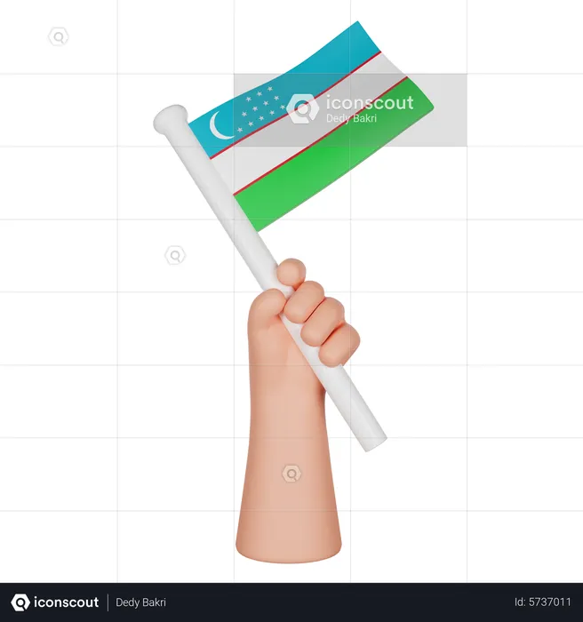Hand Holding a Flag of Uzbekistan Flag 3D Icon